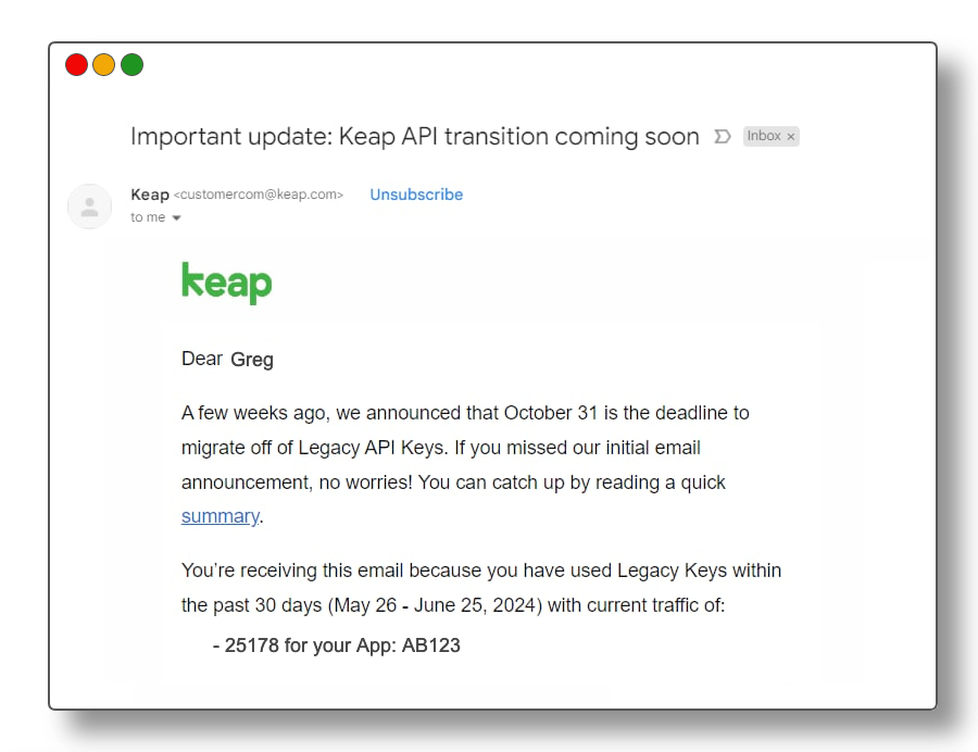 Legacy API Email